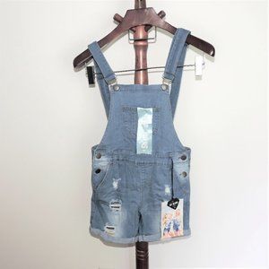 V.I.P. Jeans distressed/destroyed stretch denim shortalls/bib overall shorts